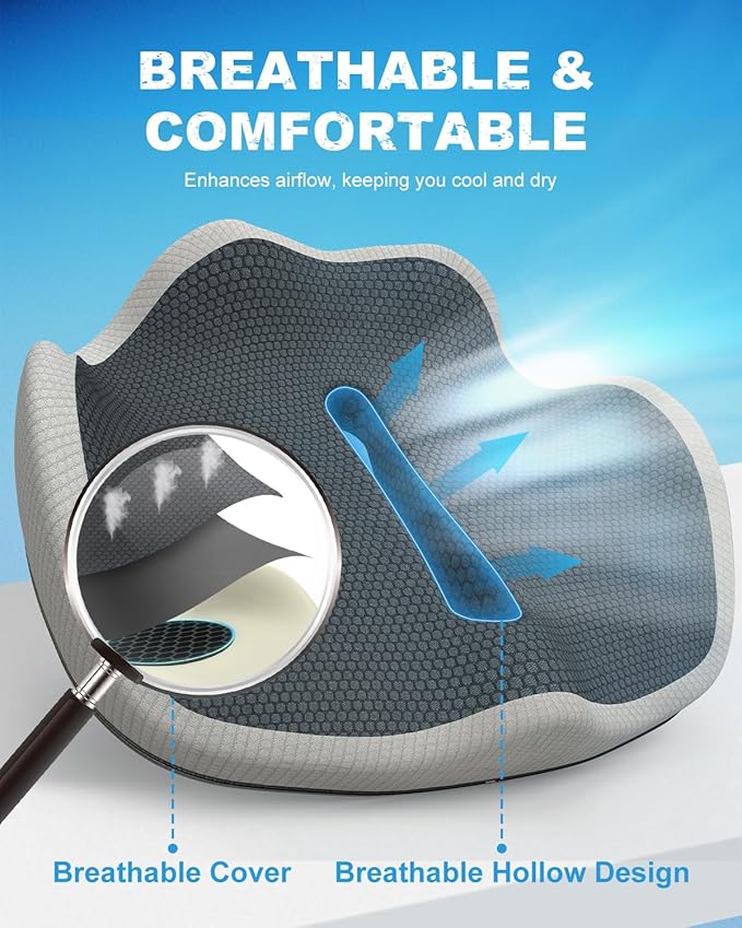 Memory Foam Truck Seat Cushion with TPE Gel Support, Truck Seat Cushion with Non-Slip Washable Cover for Back Support & Pain Relief During Long Drives(Gray&Dark Gray)