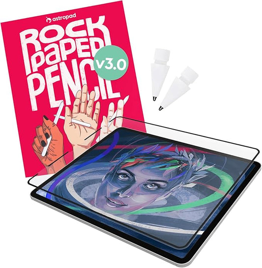 Astropad Rock Paper Pencil v3.0 (2025) – Paper Screen Protector for iPad Pro 13″ (M4) & iPad Air 13″ (M2/M3) + 2 Apple Pencil Tip Replacements – Compatible with Pencil 1/2 & Pencil Pro