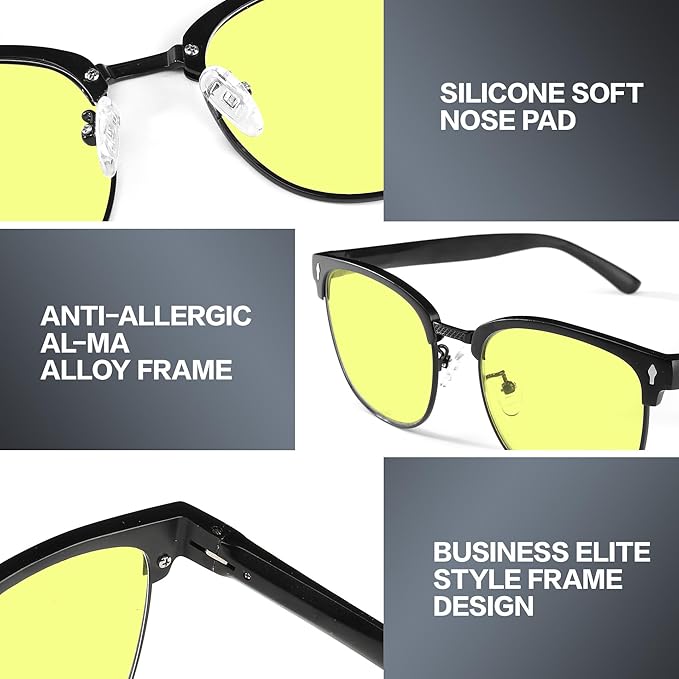 BIRCEN Blue Light Blocking Glasses: Al-Mg Metal Bluelight Computer Clear Glasses for Men Women Anti Eyestrain Office Home