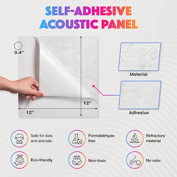18 Pack Acoustic Panels Self Adhesive Sound absorbing Wall Panels, High Density Dampening Panel, 12X12X0.4 Inch Square Wall Panels in Home,Office,Reccording Room,Studio (Light Camel)