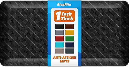 StepRite 1” Thick Kitchen Mats for Floor, Anti Fatigue Kitchen Rugs, Non-Slip,Heavy Duty Waterproof Kitchen Rug, Standing Desk Mat for Home, Kitchen, Office(Black)