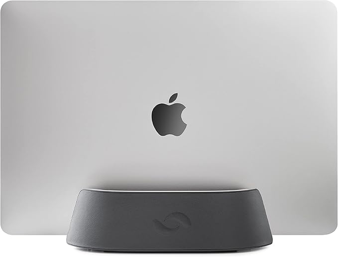 HumanCentric Vertical Laptop Stand in Vegan Black Leather, Upright Adjustable Holder and Dock, Laptop Vertical Stand Fits MacBook Pro and Other Laptops .5" to 1.5", Clamshell Compatible