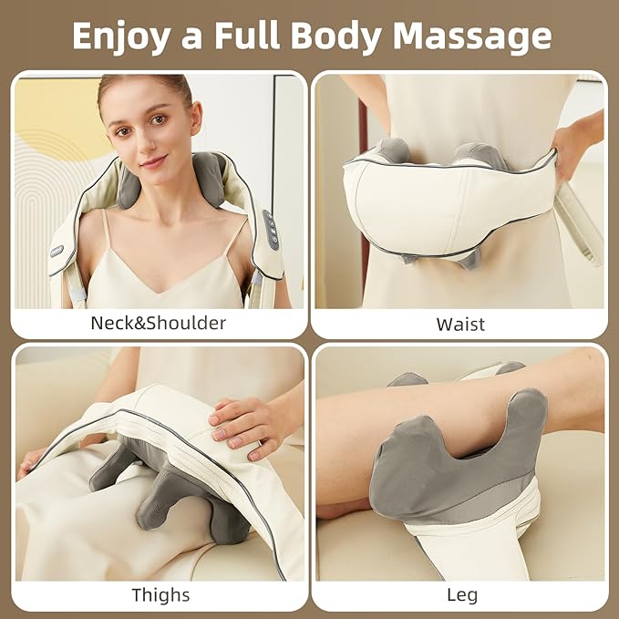 Cordless Neck Massager with Heat, Electric Neck Shoulder Massager with Heat, Kneading, 6-Point for Deep Tissue Pain Relief, Rechargeable Battery, Brushless Motor