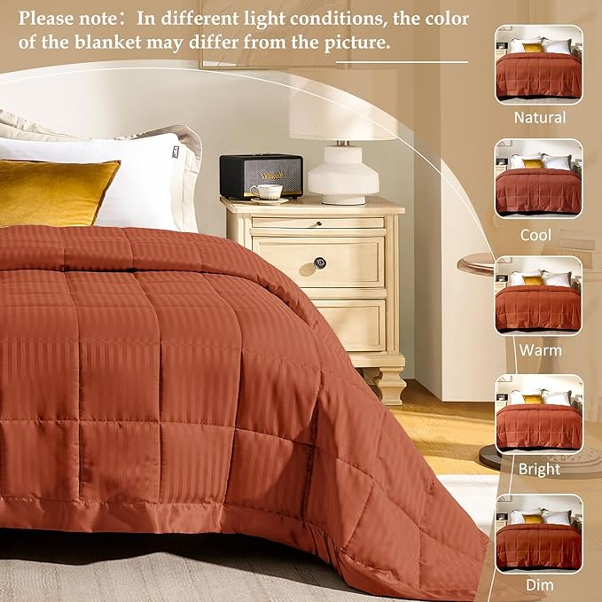 downluxe Queen Size Blanket with Satin Trim, Lightweight Down Alternative Blankets Queen Size for All Season, Machine Washable (Burnt Orange, 90x90 Inch)