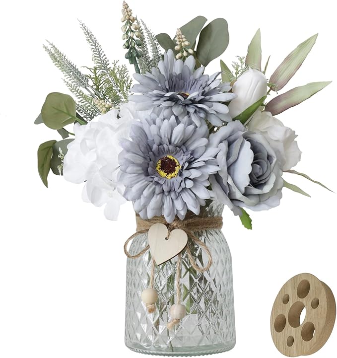 Leftover Fake Flowers in Vase with a Flower Arrangement,Silk Artificial Flowers in Vase,Dining Table Centerpiece Decor,Flower Arrangements for Home Decor,Kitchen Decor