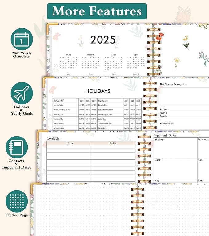 2025-2026 Appointment Book, Academic Planner 18 Months Weekly and Monthly (July 2025 - December 2026), 8.5"x11" Daily Hourly Planner 60-Minute time Slots, Spiral Calendar Schedule Book for Work School Teacher Student, Purple Floral