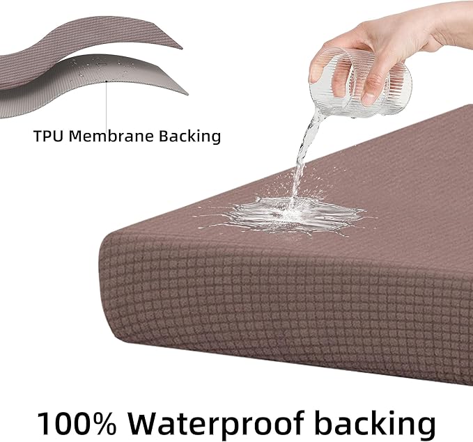 8Pcs Stretch Patio Cushion Cover Outdoor Cushion Cover Slipcovers Couch Cover Waterproof Replacement Sofa Cushion Covers Thick Jacquard Textured Twill Fabric Porch Patio Furniture Protector（Camel）