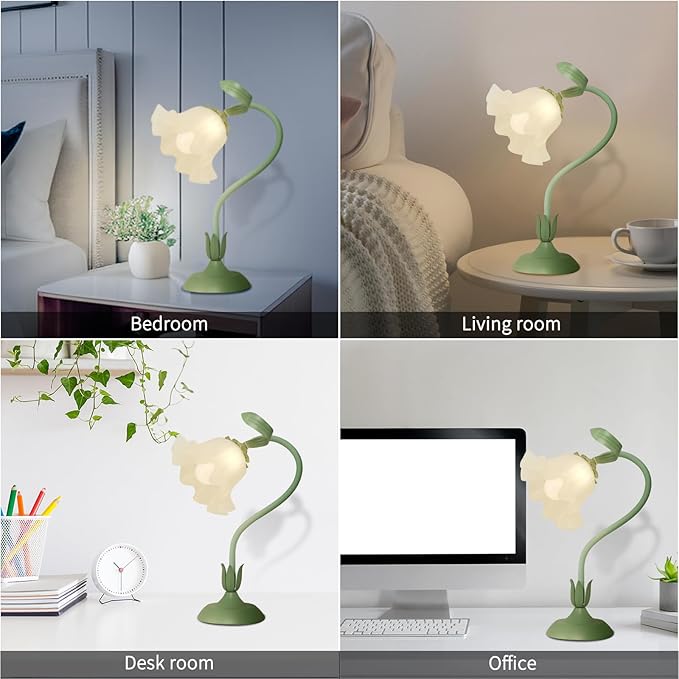 Cute Flower Desk Lamp, 3 Color Temperature Table Lamp with LED Bulb, Vintage Bedside Lamps, Reading Lamps with Soft Light for Bedroom, Living Room