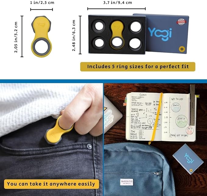 Yogi Fidget Toy – Silent Sensory Spinner for Adults & Kids – Stress Relief Fidgets for ADHD, Anxiety – Fidget Toys for Adults – Includes 5 Finger-Fit Rings – Work, School & Travel – Amber