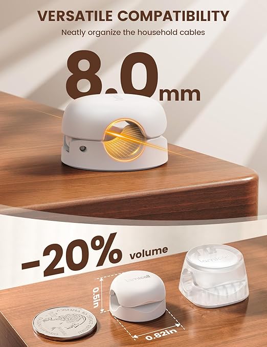 Lamicall Cord Organizer, Spring Cable Management Clips - 6Pack Compact Desk Cable Holder Clips, Nightstand Phone Charging Cord Holder, 8mm Slot Adhesive Wire Organizer, Office Accessory, White