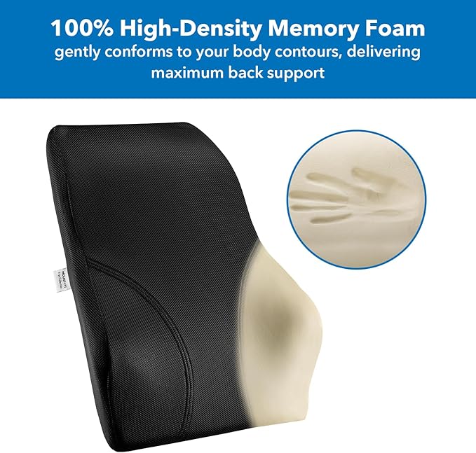 Mount-It! Office Chair Cushion, Lumbar Support Pillow for Office Chair, Back Support Pillow for Desk Chair, Gaming, Home or Car with Memory Foam Filling, Relief Back Pain Improve Posture, Black Large
