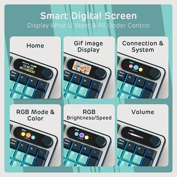 RK ROYAL KLUDGE S98 Mechanical Keyboard w/Smart Display & Knob, Top Mount 96% Wireless Mechanical Keyboard BT/2.4G/USB-C, Hot Swappable, Software Support, Creamy Sounding, 98 Keys