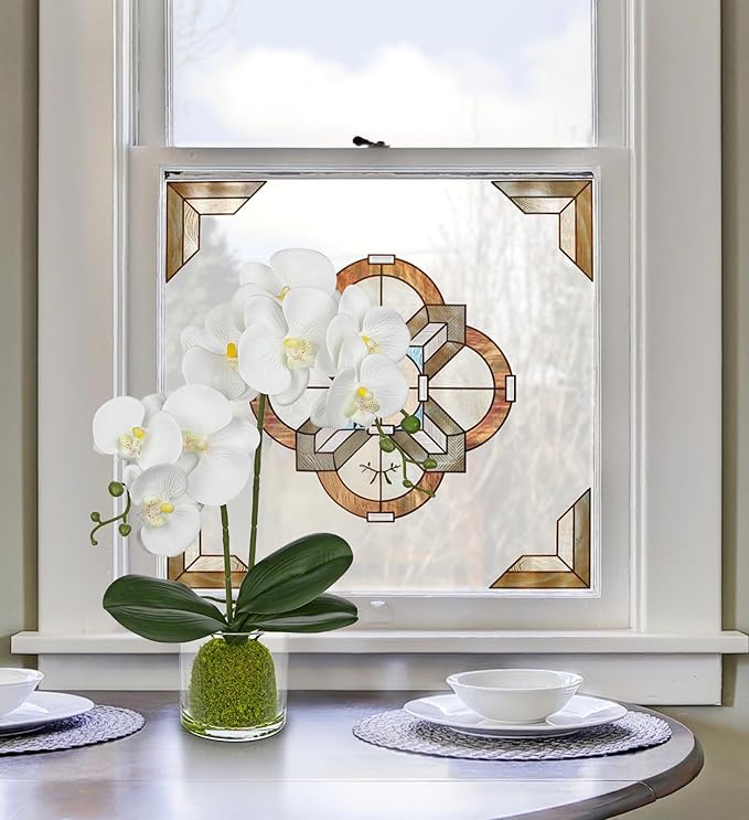 White Orchids Artificial Flowers 16.1" Faux Orchids Plant in Pot Fake Flower Arrangements with Glass Vases Small White Centerpieces for Kitchen Dining Room Tables Bathroom Nightstand Shelf Desk Decor