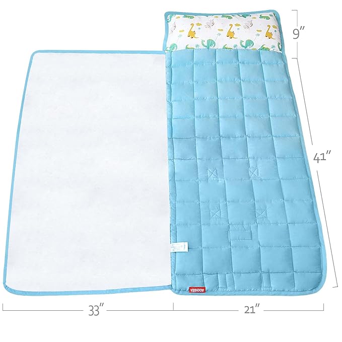 Moonsea Nap Mat for Toddlers Dinosaur and Fleece Minky Blanket, Lightweight Perfect for Kids Preschool, Daycare, Travel Sleeping Bag Boys Girls, 21" x 50" Fit on a Standard Cot