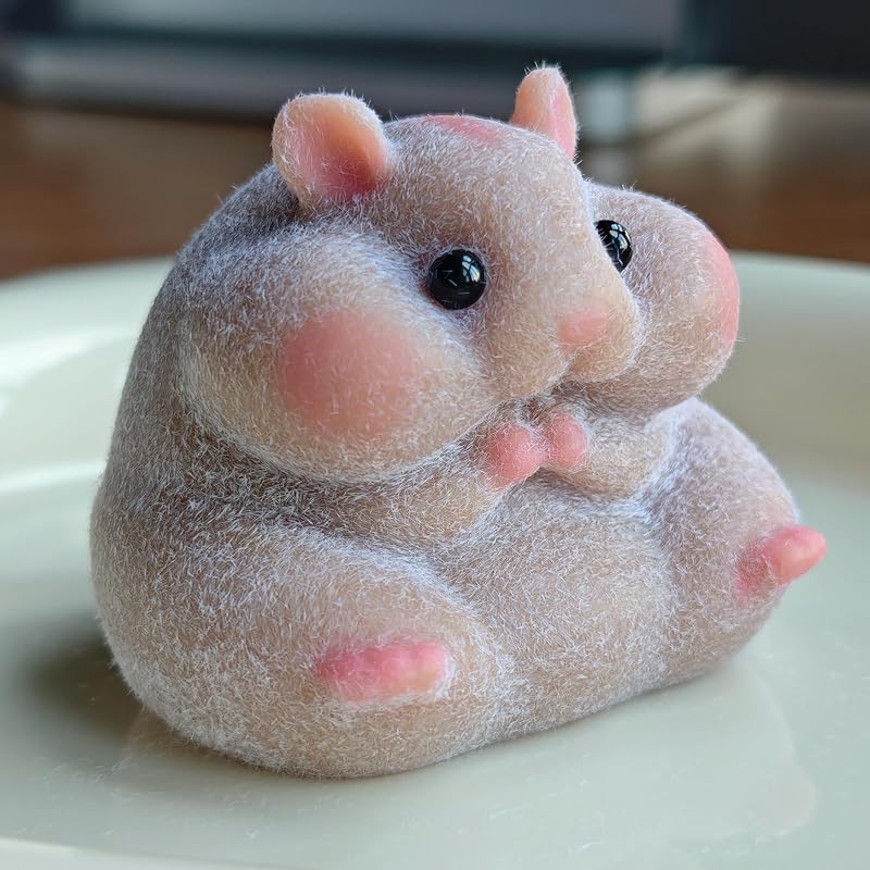 Handmade Flocked Hamster Taba Squishy Toy - Cute Realistic Silicone Animal Fidget Sensory Toy, Ultra-Soft Stress Relief Squeeze Toy for Relaxation Gift (Brown)