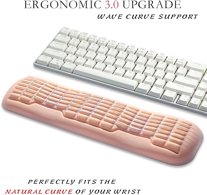 UnivoColors Memory Foam Keyboard Wrist Rest,Latest 3.0 Wave Curve Design,High-Resilience Memory Foam Non-Slip Base,Fits Compact Keyboards,Ideal for Work and Gaming(Flesh Pink)
