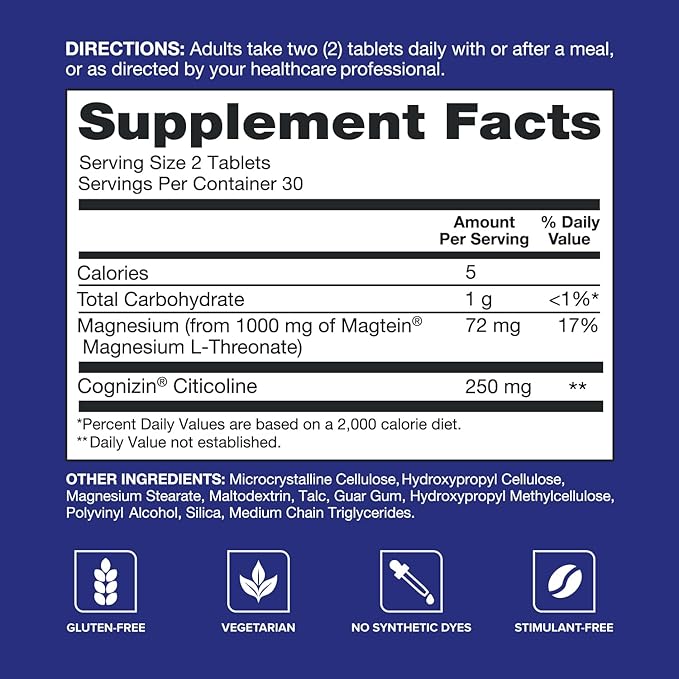 Qunol Brain Health Focus Plus, Magnesium L-Threonate & Citicoline, Clinically Tested Ingredients to Improve Focus, Attention and Productivity, 60 Count (Pack of 1)