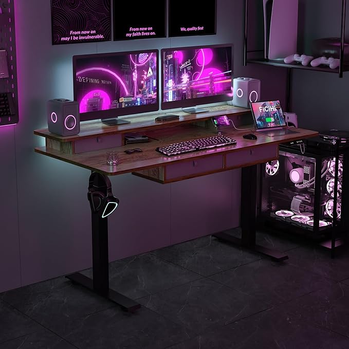 Adjustable Height Standing Desk with 4 Drawers,63 x 30 inches Electric Sit Stand Desk for Home Office,3 Memory Presets,Monitor Stand Riser,USB A/C Charging Port