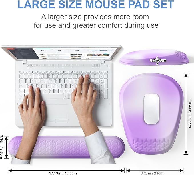 Mouse Pad with Wrist Rest, Comfortable Memory Foam Wrist Rest for Computer Keyboard, Ergonomic Mouse Pad Set for Easy Typing & Pain Relief - Gradient Purple