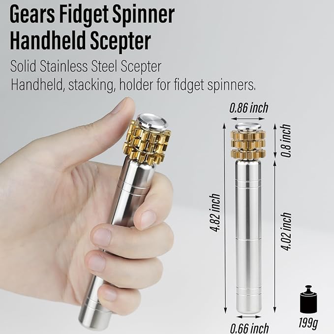 FREELOVE Gear Metal Fidget Spinner Toys for Adults, Small Mini Tiny Pockget Figette, Bike Chain, Copper Brass Hands Gyro, Quiet Silent Cool Cube for Anxiety Men (Gears Stacked Scepter, Silver)