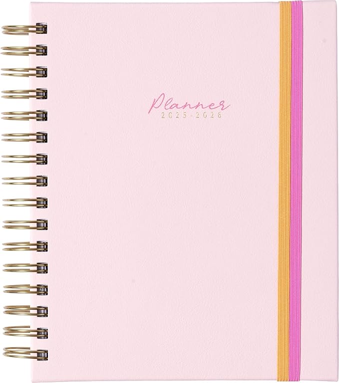 2025-2026 Eccolo Spiral Agenda Planner, Pink Dual Elastics, Weekly & Monthly Pages, 18 Months, Sticker Sheets, Inspirational Quotes (7.75 x 8.75, July 2025 - Dec 2026)