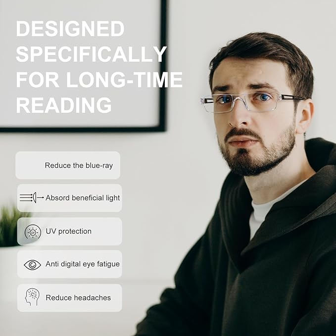 AQWANO Clear Frame Reading Glasses Rimless Readers Blue Light Blocking Computer Anti Glare Filter Lightweight for Women Men,1.75