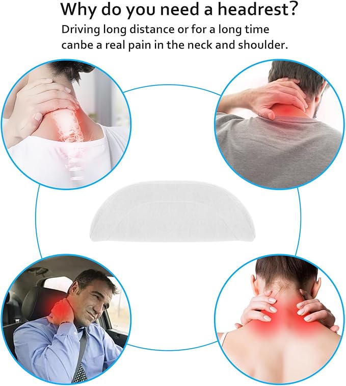 Car Headrest Pillow for Driving, Softness Ergonomic Design Universal Travel Neck Pillow for Most Cars, Office Chairs, Gaming Chairs with Extra Filler Cotton Bag (White, 2PC)