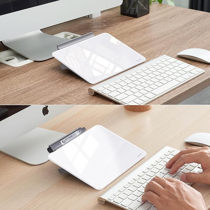 TSJ OFFICE Small Desktop Whiteboard - Glass Dry Erase Board 8 X 6 Inches Tabletop Easel Whiteboard with Stand, Desk Board Buddy for Artist, Teacher and Student