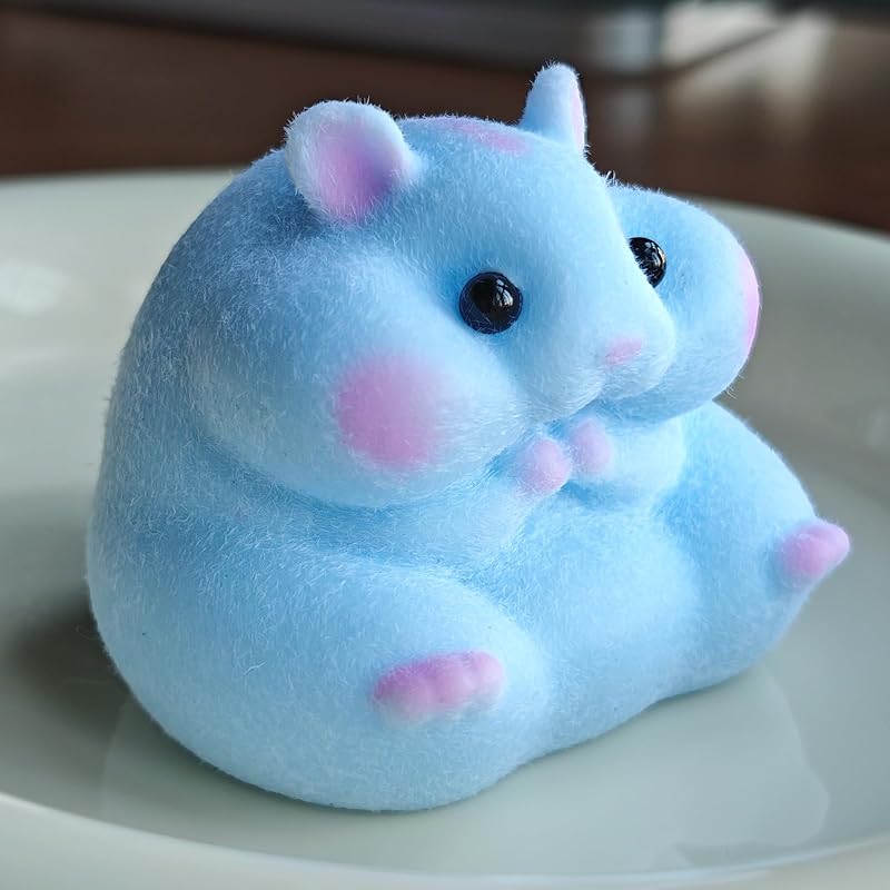 Handmade Flocked Hamster Taba Squishy Toy - Cute Realistic Silicone Animal Fidget Sensory Toy, Ultra-Soft Stress Relief Squeeze Toy for Relaxation Gift (Blue)