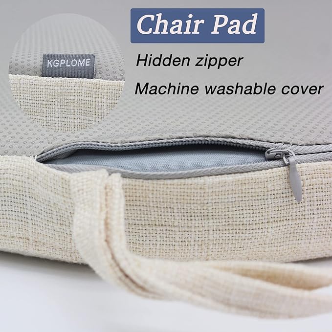 Chair Cushion with Ties for Dining Chairs - Memory Foam Non Slip Kitchen Chair Pad and Dining Seat Cushion with Machine Washable Cover Set of 4 [16.5 x 16.2 Inches] (Light Beige, 4)