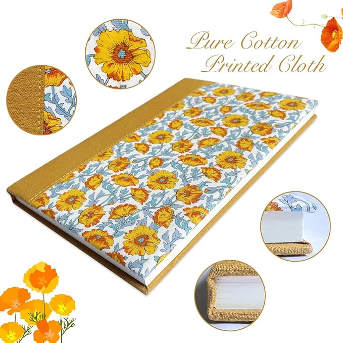 Flower Notebook, Hardcover Journal, Ruled Notebook, A5, 6x8, Floral Printed Fabric Cover, Personal Journal, Lay Flat, Gratitude Journal, Orange Notebook, Sunflower Gifts for Women