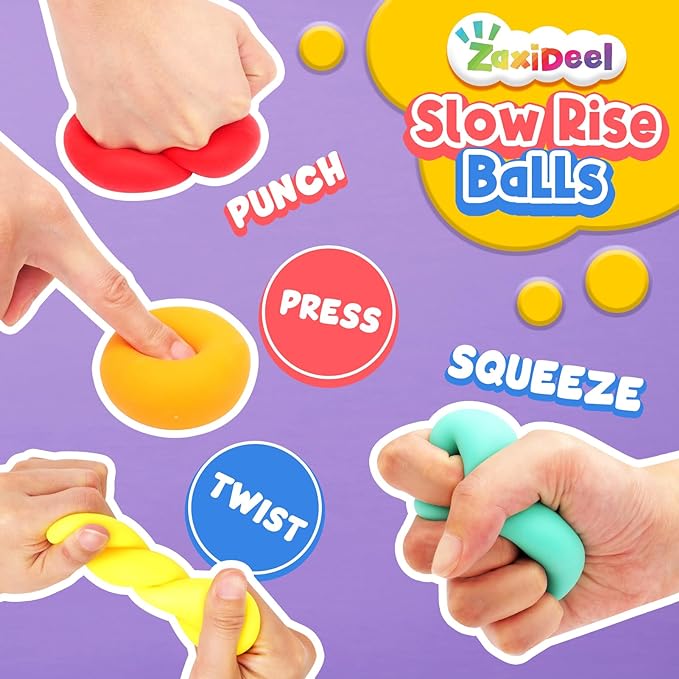 Mini Slow Rising Stress Balls 24 Pack, Stretchy Squishy Ball for Anxiety Relief, Fidget Toys Classroom Supplies for Student Teacher, Travel Sensory Toys for Kids Adults