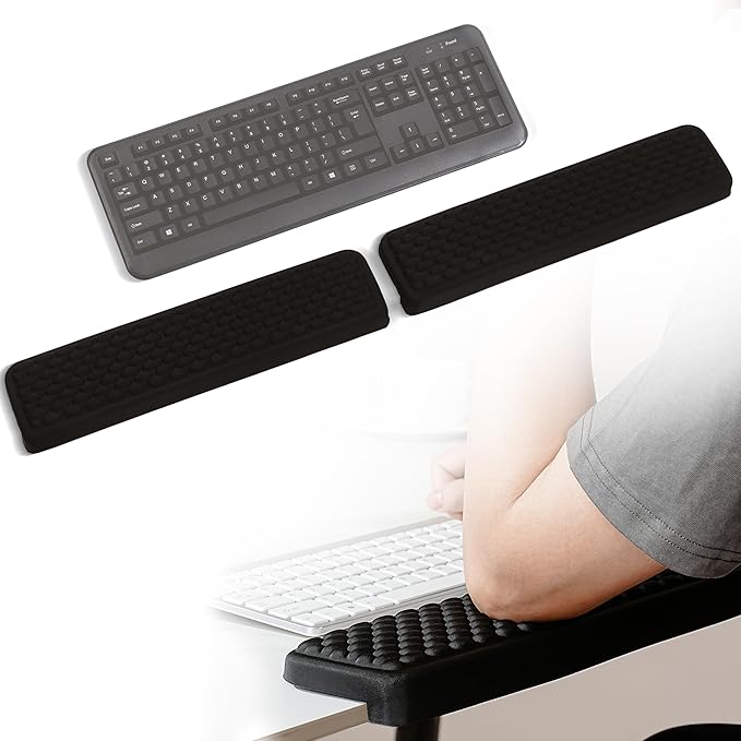 MEKASS L-Shaped Desk Wrist Rest Elbow, Forearm & Wrist Comfort Support for Table or Desk Edge, Non-Slip, Memory Foam Padding 2-Piece Set (Oval Black