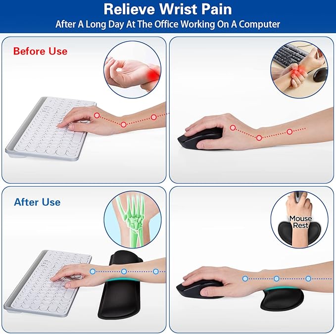 Canjoy Keyboard Wrist Rest Pad, Ergonomic Wrist Rest Cushion Support Pad, Easy Typing Pain Relief for Computer, Laptop Cushion with Anti-Skid Rubber Base, Pain Relief Mouse Hand Rest