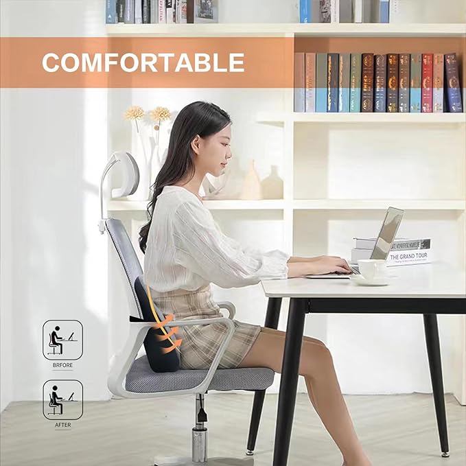 Super Comfy Lumbar Pillow, Lumbar Support Pillow for Back Pain Relief with Adjustable Strap, 100% Memory Foam & Breathable Removable Cover, Ergonomic Design - Softness Back Support Pillow(Gray)