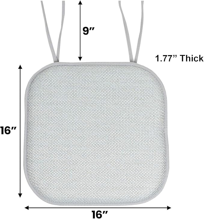 Sweet Home Collection Chair Cushion Memory Foam Pads with Ties Honeycomb Pattern Slip Non Skid Rubber Back Rounded Square 16" x 16" Seat Cover, 4 Pack, Cameron White Sage Blue