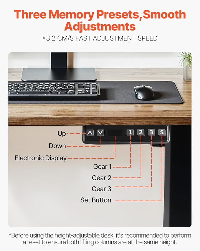 VEVOR Dual Motor 3 Stage Standing Desk Frame, Adjustable 26"-50.8" Height & 43.3"-70.1" Length Electric Stand Up Computer Desk Legs, Ergonomic Workstation Base for Home Office(Black Frame Only)