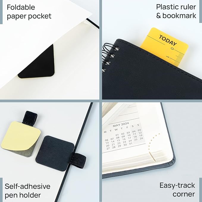 POPRUN 2026 Planner (Large - 8.5" x 10.5") with Hourly Schedule, Vertical Layout - 2026 Weekly Calendar (Jan. 2026 - Dec.2026) for Time Management, Monthly Tabs, Spiral Bound, Soft Cover - Black