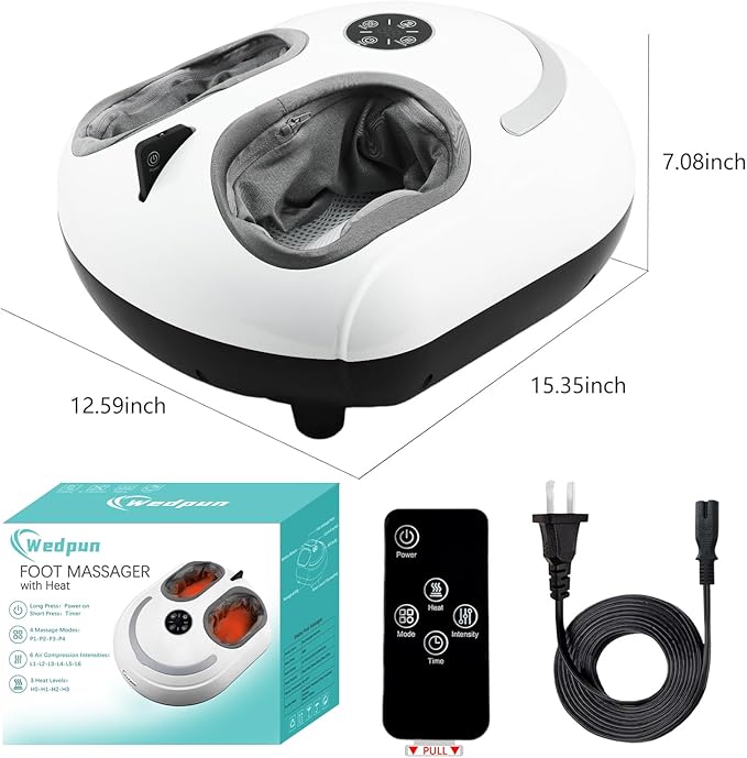 Foot Massager with Heat Shiatsu Foot Massager with Remote Deep Relief for Tired Muscles Electric Feet Massage Machine for Home and Office Gifts for Mom Dad White