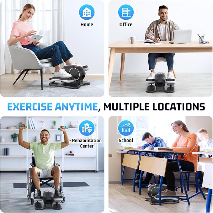 ANCHEER Under Desk Elliptical, 24-in-1 (12 Auto & 12 Manual) Elliptical Machine with Wireless Remote&Dual-Direction, Quiet Compact Leg Exerciser for Home Office