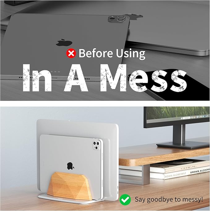 Vertical Laptop Stand - Dual Slots Wooden Adjustable Laptop Holder,Desktop Dock Compatible with All MacBook, Surface,Chromebook,Dell & More(Beechwood)