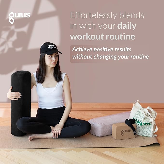 Gurus Super Soft & Firm Yoga Bolster Pillow - Lightweight, Easy to Carry with Handles - Rectangular, Machine Washable Cover