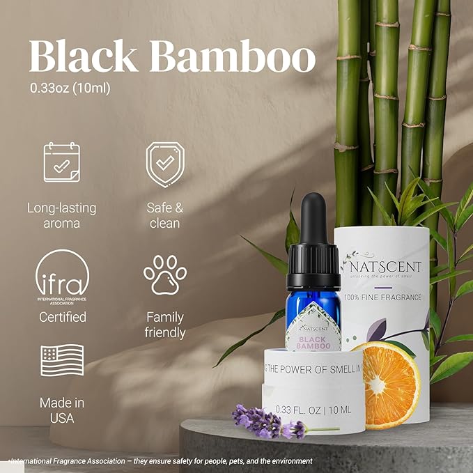 Black Bamboo Essential Oils for Diffusers for Home, Nature-derived Bamboo Essential Oil, Long-Lasting & Family-Friendly Diffuser Oils Scents, IFRA Certified, Cold Air & Ultrasonic - 0.33 oz