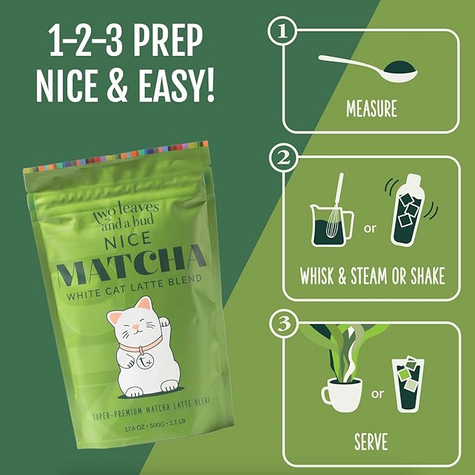 Two Leaves and a Bud Nice Matcha Latte Blend (8 Servings), Japanese Matcha Green Tea Powder, 1 Resealable Bag, 112g (3.95oz)