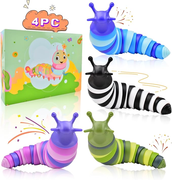 Cevioce 4 Pcs Toddler Party Favors - Fidget Toys Slugs for Students & Classroom Prizes - Goodie Bag Stuffers for Kids 3-5