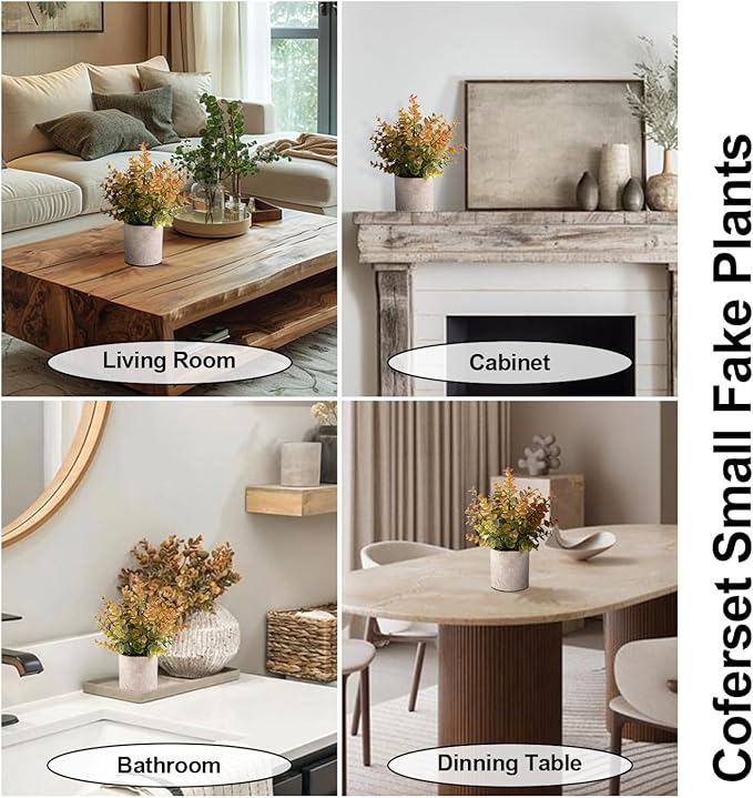 2 Pack Small Fake Plants Fall Eucalyptus Potted Artificial Plants for Home Shelf Office Bathroom Desk Farmhouse Room Coffee Table Decor Fall Decor(Yellow)