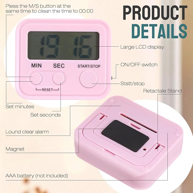 Weewooday 24 Pcs Digital Kitchen Timer Magnetic Timer Bulk On/Off Switch Minute Second Count up Countdown Loud Alarm for Exercise Cook Baking (Vivid Color)