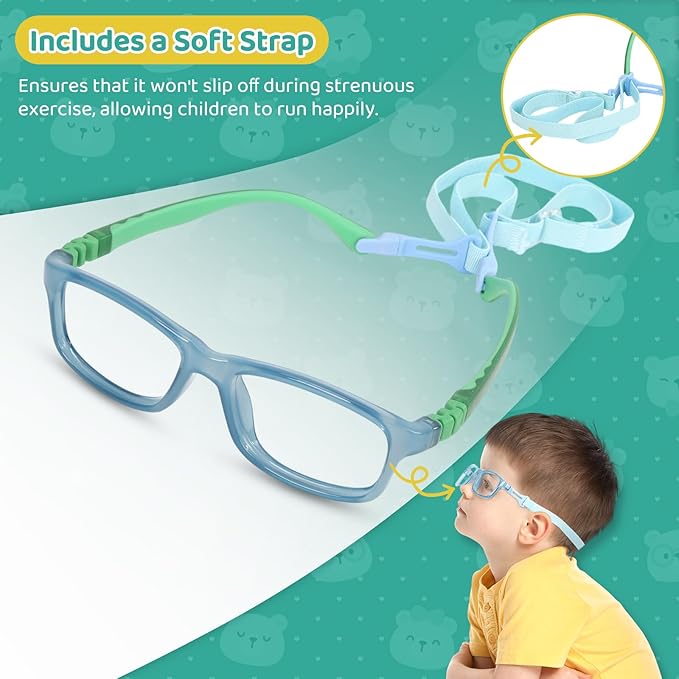 BiBiBear Toddler/Kids/Teens Glasses - Unbreakable TR90 Frame, 180° Flexible, Lightweight & Safe Glasses for Kids Age 2-15