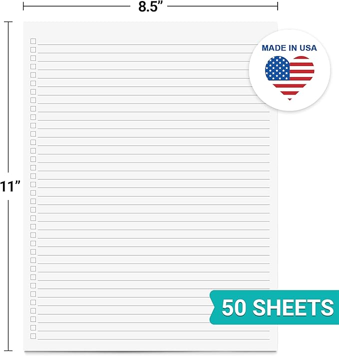 321Done Checklist To Do List Notepad - 50 Sheets (8.5" x 11") To-Do Checklist Tear Off Planning Pad, Large Letter Size - Made in the USA - Plain Gray