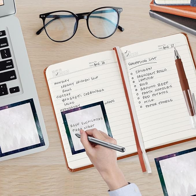 Sticky Notes, 2 Pads, 3x3 inches, Cute Colorful Fun Self-Stick Note Pads, Easy Post, Strong Adhesive Notepad Galaxy Forest Sky